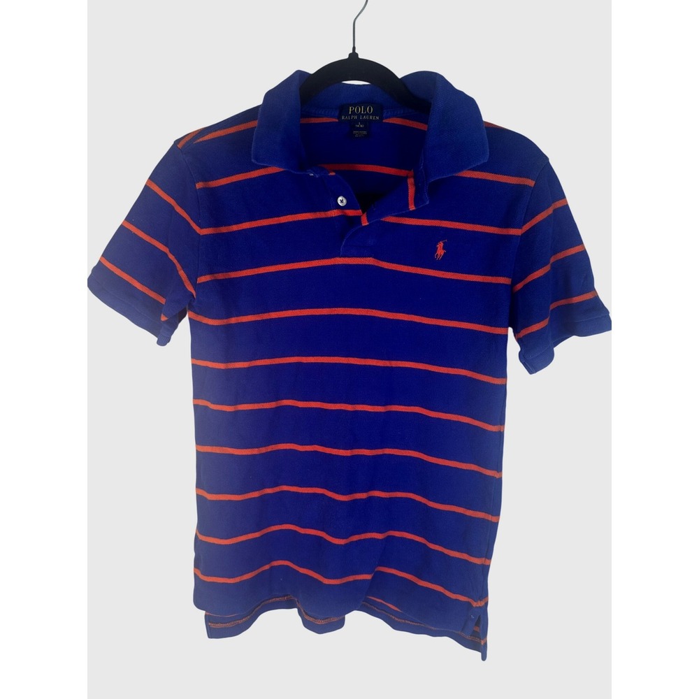 Polo Ralph Lauren Boy's Blue Orange Striped Short Sleeve Polo Shirt L 14-16